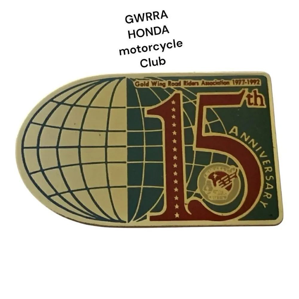 Vintage 1992 GWRRA 15th Anniversary Enamel Pin Button Honda Goldwing Motorcycle